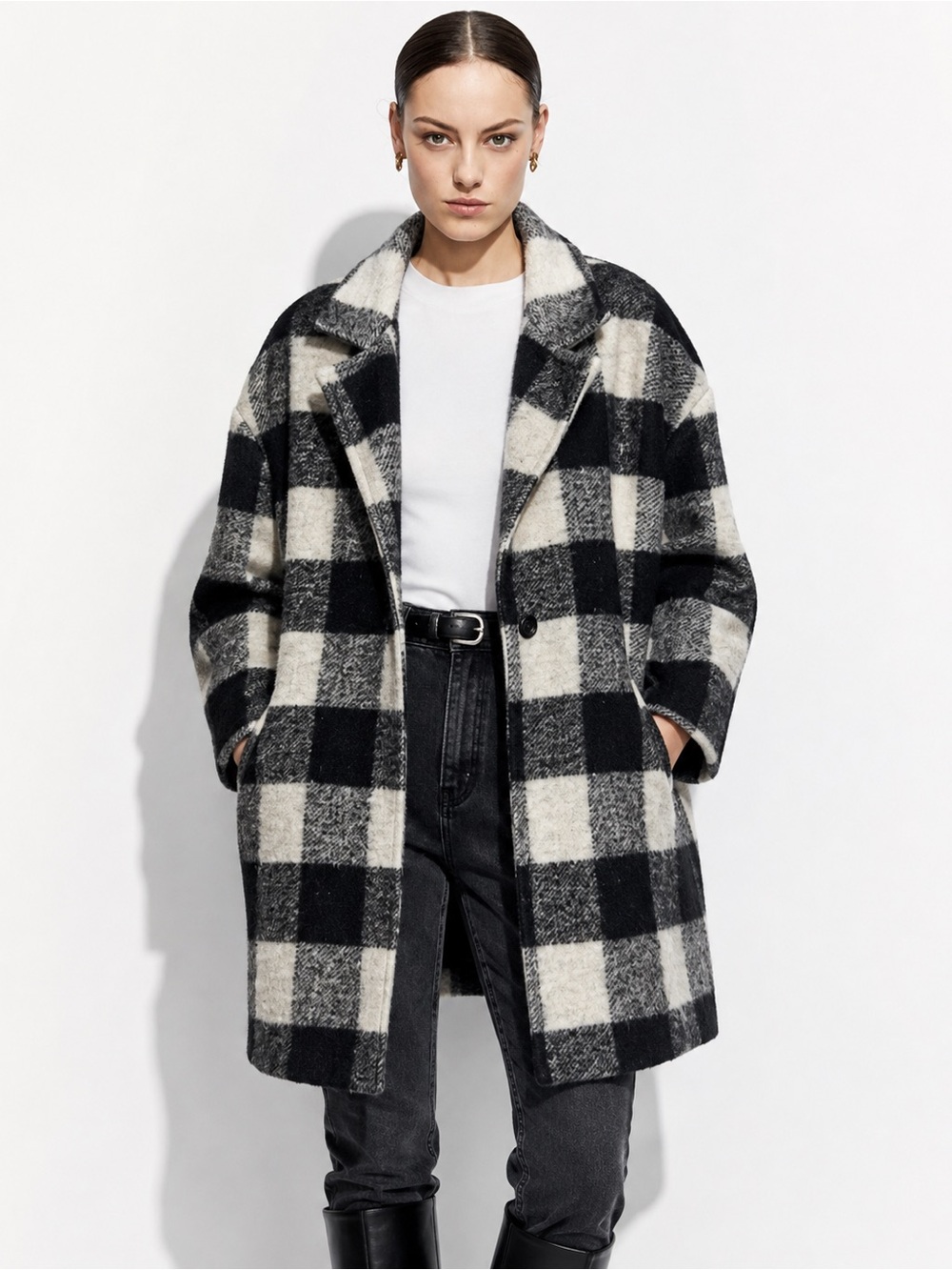 Marisa & Marie Buffalo Check Plaid Oversized Wool Blend Car Coat Medium